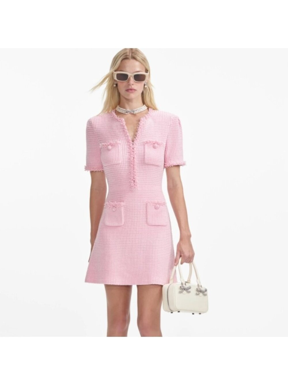Self-Portrait Pink Textured Mini Dress